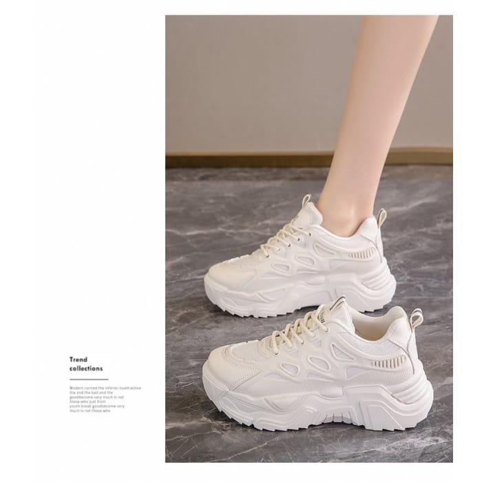 Mesh Panel Lace-Up Platform Sneakers - Shoes