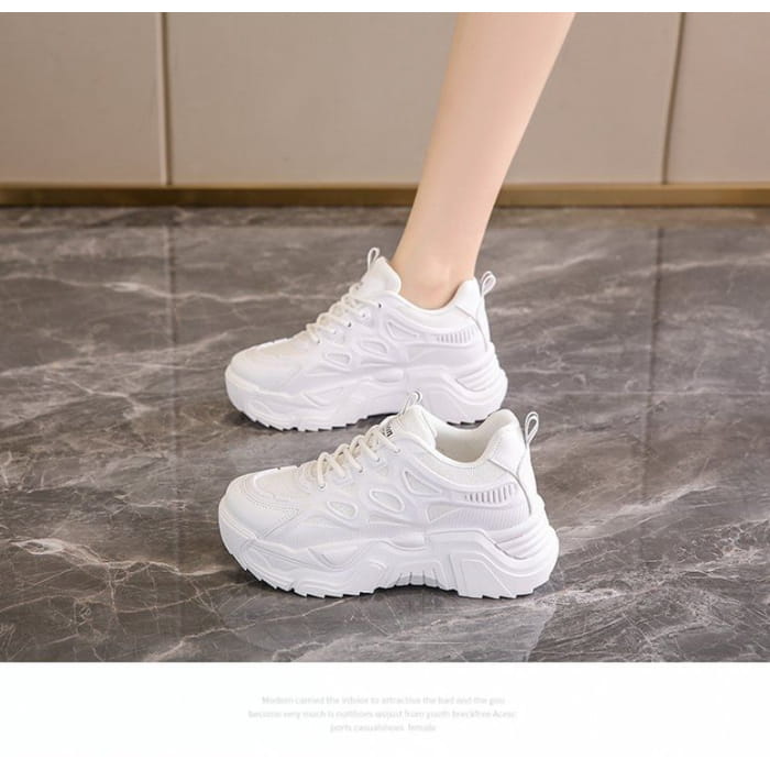 Mesh Panel Lace-Up Platform Sneakers - Shoes