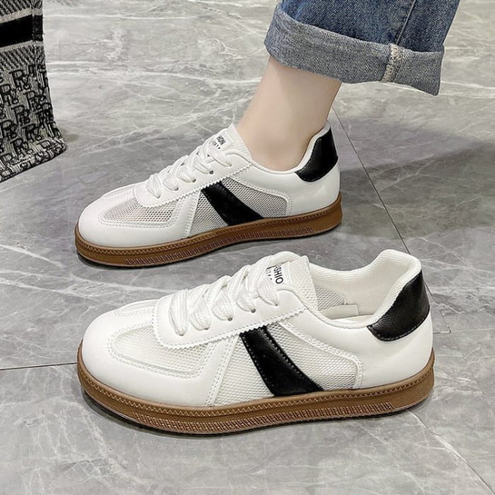 Mesh Panel Lace-Up Sneakers