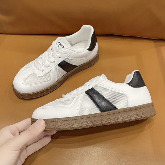 Mesh Panel Lace-Up Sneakers