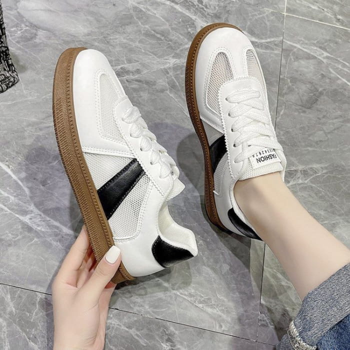 Mesh Panel Lace-Up Sneakers