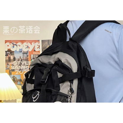 Mesh Panel Multi-Pocket Backpack / Bag Charm / Set