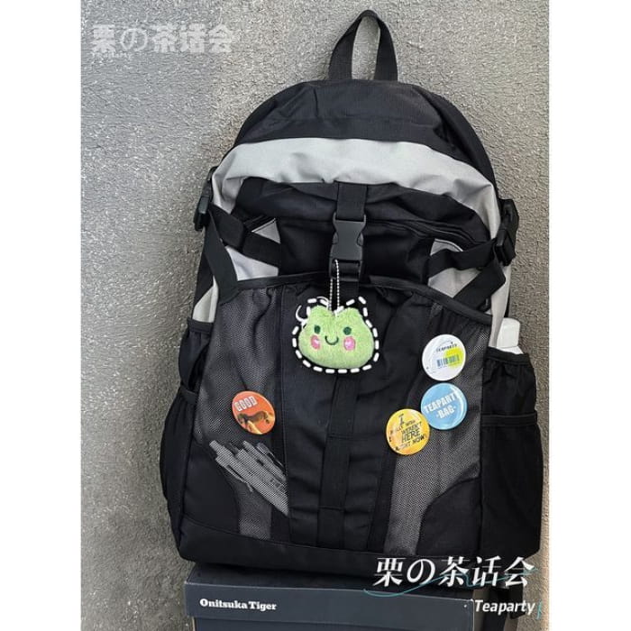 Mesh Panel Multi-Pocket Backpack / Bag Charm / Set