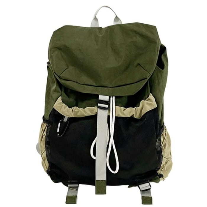 Mesh Panel Multi-Pocket Backpack - Green / One Size