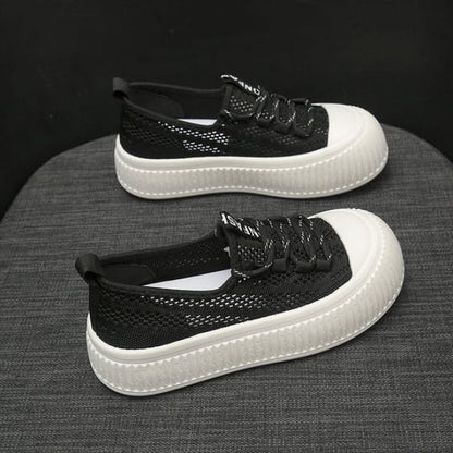 Mesh Panel Platform Sneakers - Black / 35