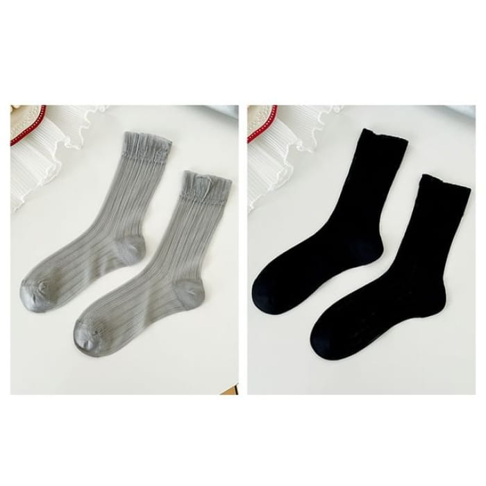 Mesh See - Set Of 2 Pairs - Gray & Black / One Size