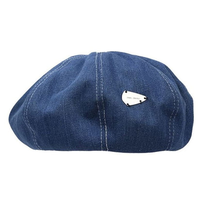 Metal Accent Washed Denim Beret - Tag - Blue / M