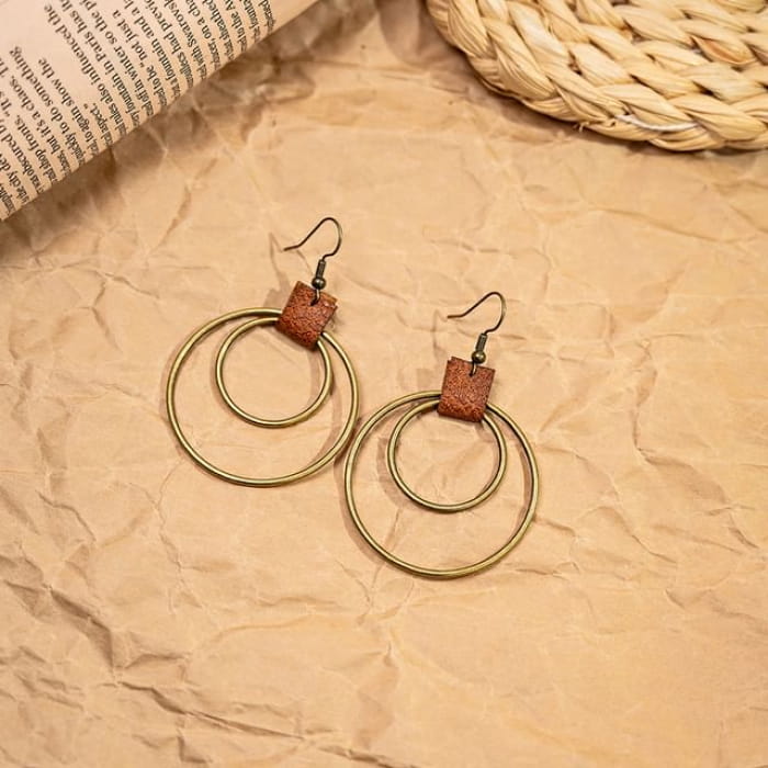 Metal Drop Hook Earring - 1 Pair - E6051-3 - Gold