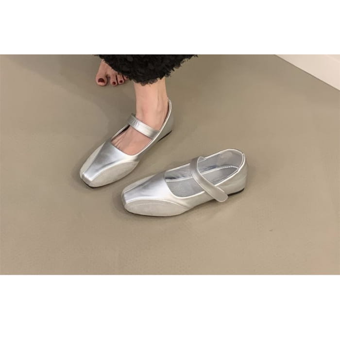 Metallic Square Toe Mary Jane Shoes