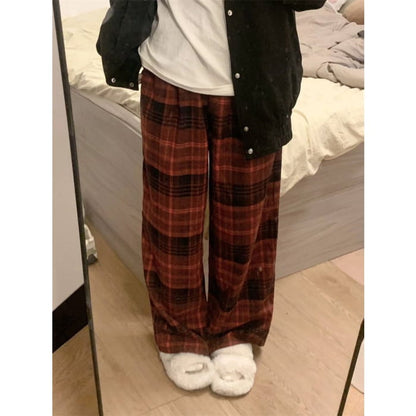 Mid Rise Plaid Wide Leg Pants