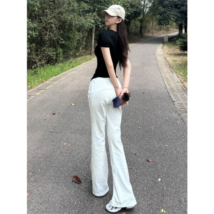 Mid Rise Plain Bootcut Pants