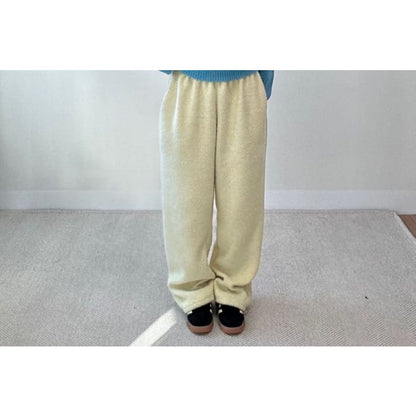 Mid Rise Plain Fleece Wide Leg Sweatpants