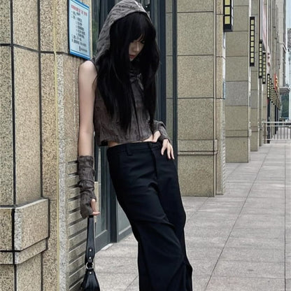 Mid Rise Plain Loose Fit Dress Pants