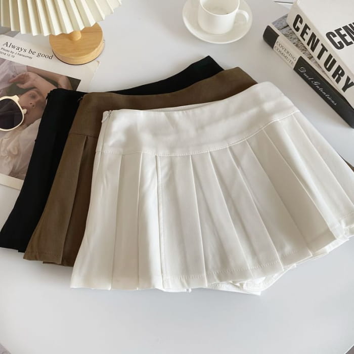 Mid Rise Plain Pleated Mini A-Line Skirt