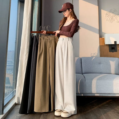 Mid Rise Plain Wide Leg Suit Pants