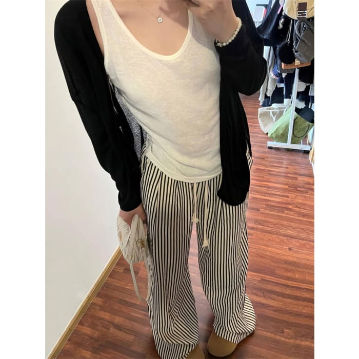 Mid Rise Striped Wide Leg Pants (Various Designs)