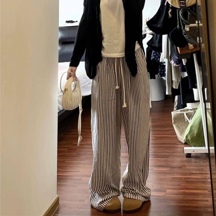 Mid Rise Striped Wide Leg Pants (Various Designs)