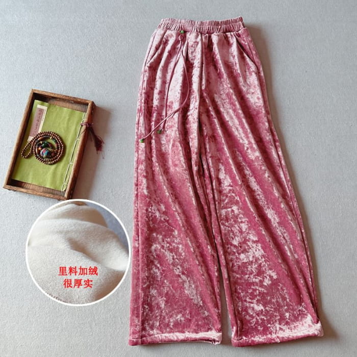 Mid Rise Velvet Wide Leg Pants