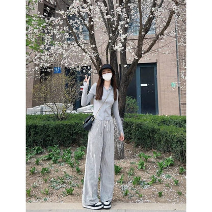 Mid Waist Striped Wide Leg Pants (Various Designs)