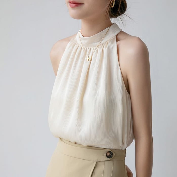 Mock Neck Plain Halter Top