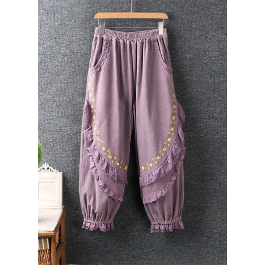 Modern Purple Embroidered Lace Ruffled Patchwork High Waist