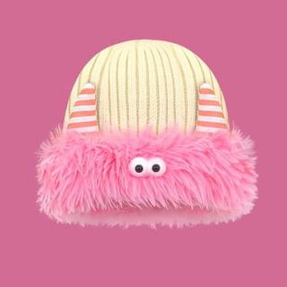 Monster Chenille Knit Beanie - Pink & Beige / One Size