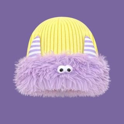 Monster Chenille Knit Beanie - Purple & Yellow / One Size