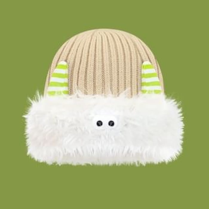 Monster Chenille Knit Beanie - White & Khaki / One Size