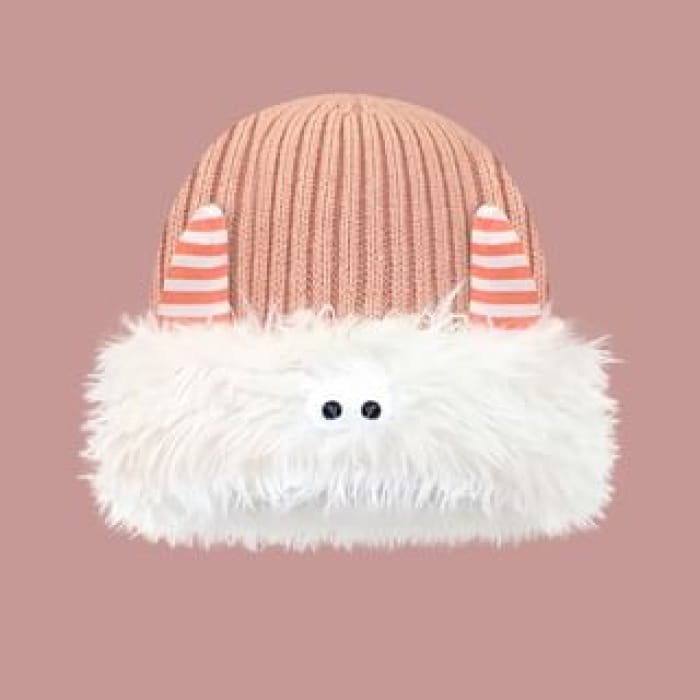 Monster Chenille Knit Beanie - White & Light Pink / One Size