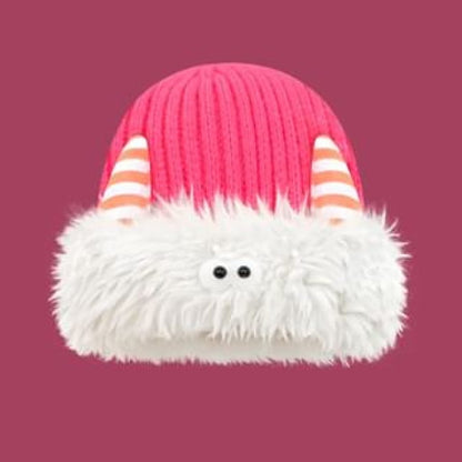 Monster Chenille Knit Beanie - White & Pink / One Size