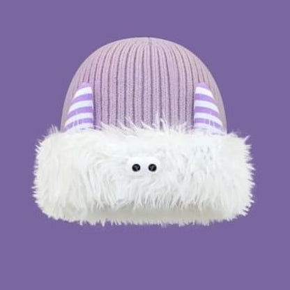 Monster Chenille Knit Beanie - White & Purple / One Size