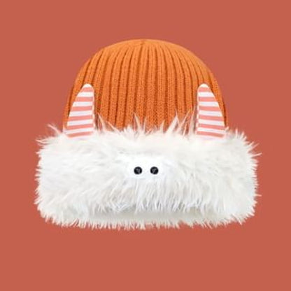 Monster Chenille Knit Beanie - White & Tangerine / One Size