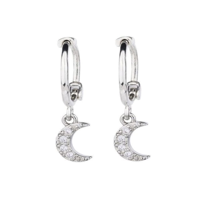 Moon / Star Alloy Drop Earring - 1 Pair - Silver / One Size