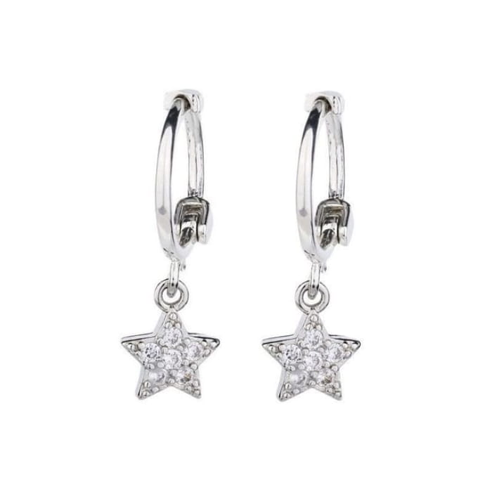 Moon / Star Alloy Drop Earring - 1 Pair - Silver / One Size