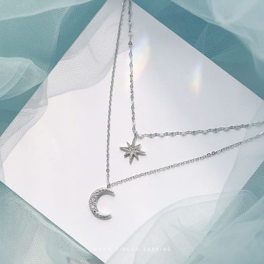 Moon & Star Pendant Layered Alloy Choker