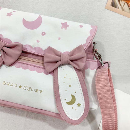 Moon Star Print Bunny Ears Bow Decor Crossbody Bag