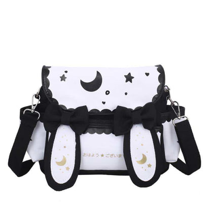 Moon Star Print Bunny Ears Bow Decor Crossbody Bag - Black