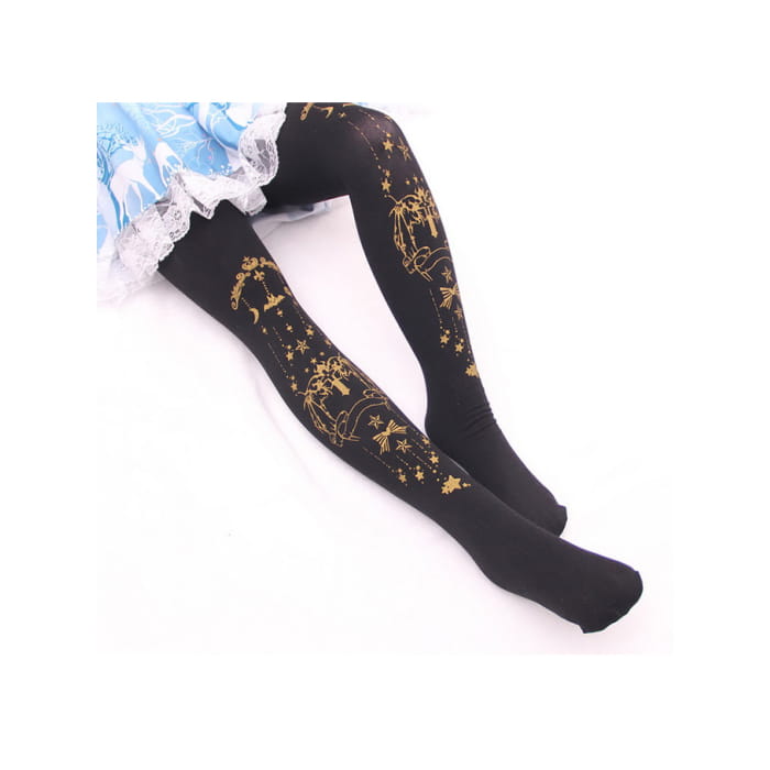 Moon-Star Printed Velvet Lolita Tights