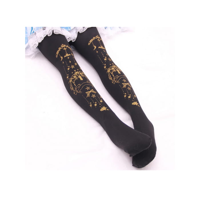 Moon-Star Printed Velvet Lolita Tights