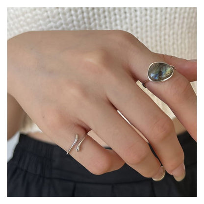 Moonstone Alloy Open Ring / Irregular - J3662 - Silver