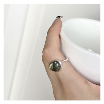 Moonstone Alloy Open Ring / Irregular - J3662 - Silver