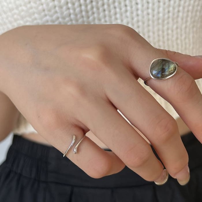 Moonstone Alloy Open Ring / Irregular - J3662 - Silver