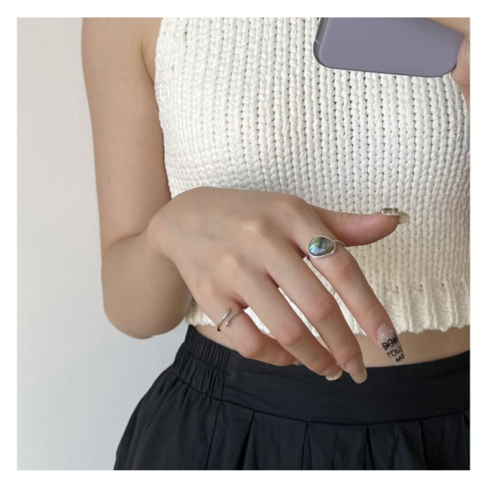 Moonstone Alloy Open Ring / Irregular - J3662 - Silver