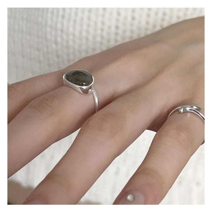 Moonstone Alloy Open Ring / Irregular - J3662 - Silver