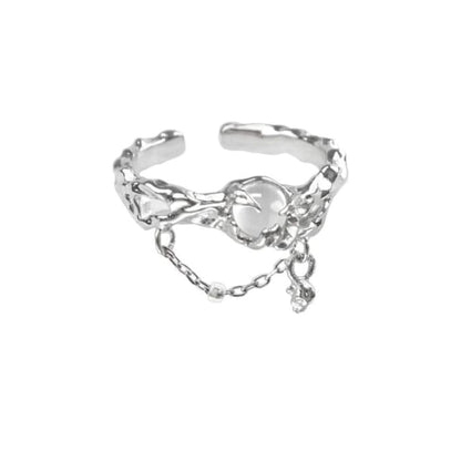 Moonstone Irregular Alloy Open Ring - J5509 - Silver