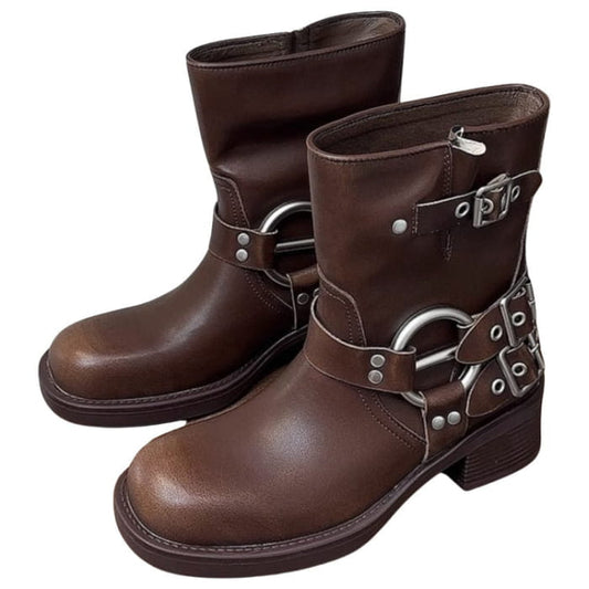 Motorcycle Buckle Boots - EU34 (US4.0) / Brown