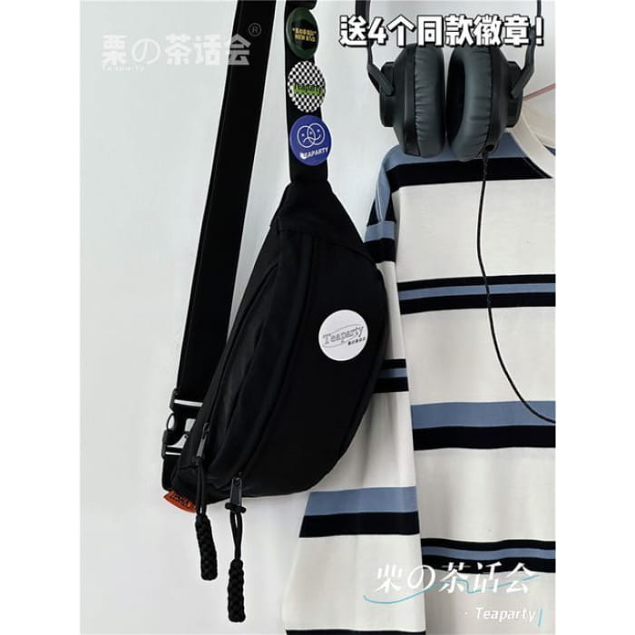 Multi-Pocket Belt Bag / Charm / Set - Black / One Size