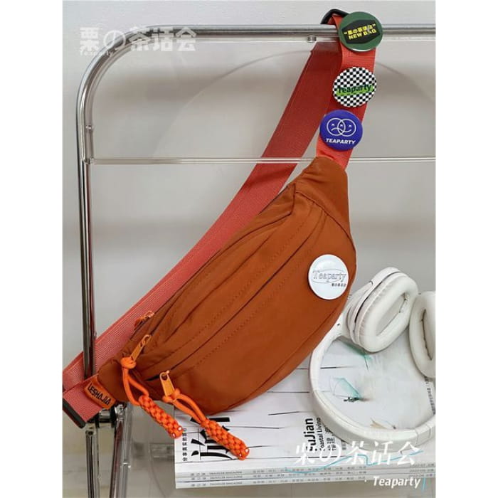 Multi-Pocket Belt Bag / Charm / Set - Tangerine / One Size