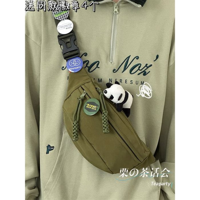 Multi-Pocket Belt Bag / Charm / Set - With Panda - Green