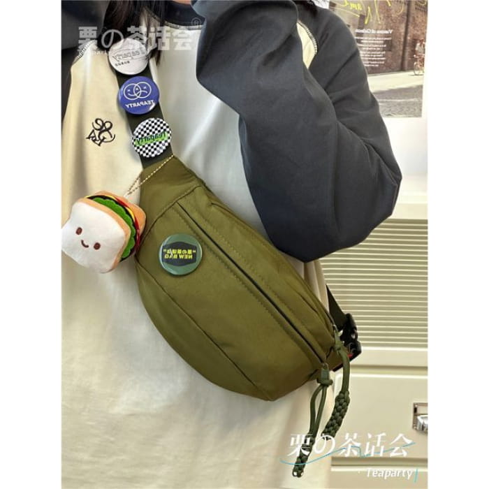 Multi-Pocket Belt Bag / Charm / Set - With Toast - Green